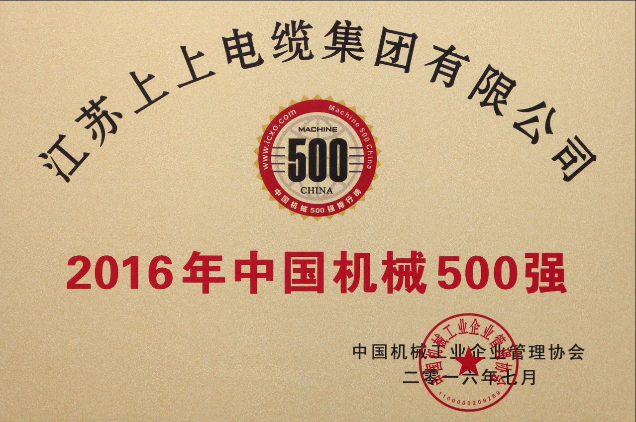 和记娱乐电缆一连11年入选“中国机械500强”