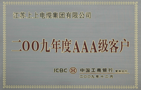 和记娱乐荣获“中国工商银行2009年度AAA级客户”称呼